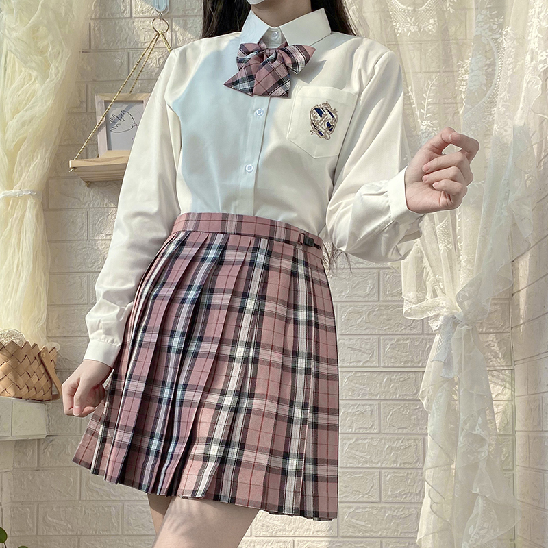 [Cartoon Sakura] 소녀의 여름 하이 웨스트 플리츠 스커트 여성 격자 무늬 스커트 우아한 JK 유니폼 소녀 학교 드레스 학생 옷